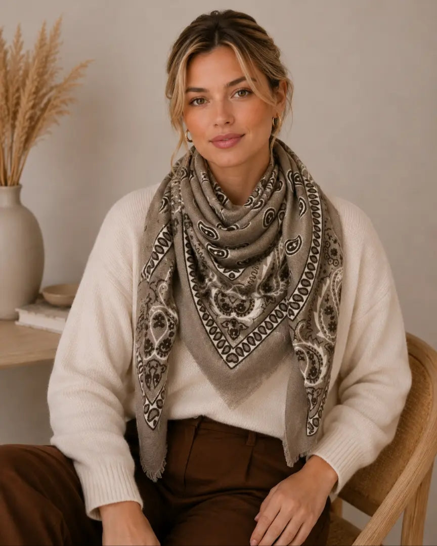 Large Taupe Paisley Scarf-scarf-LNH Edit