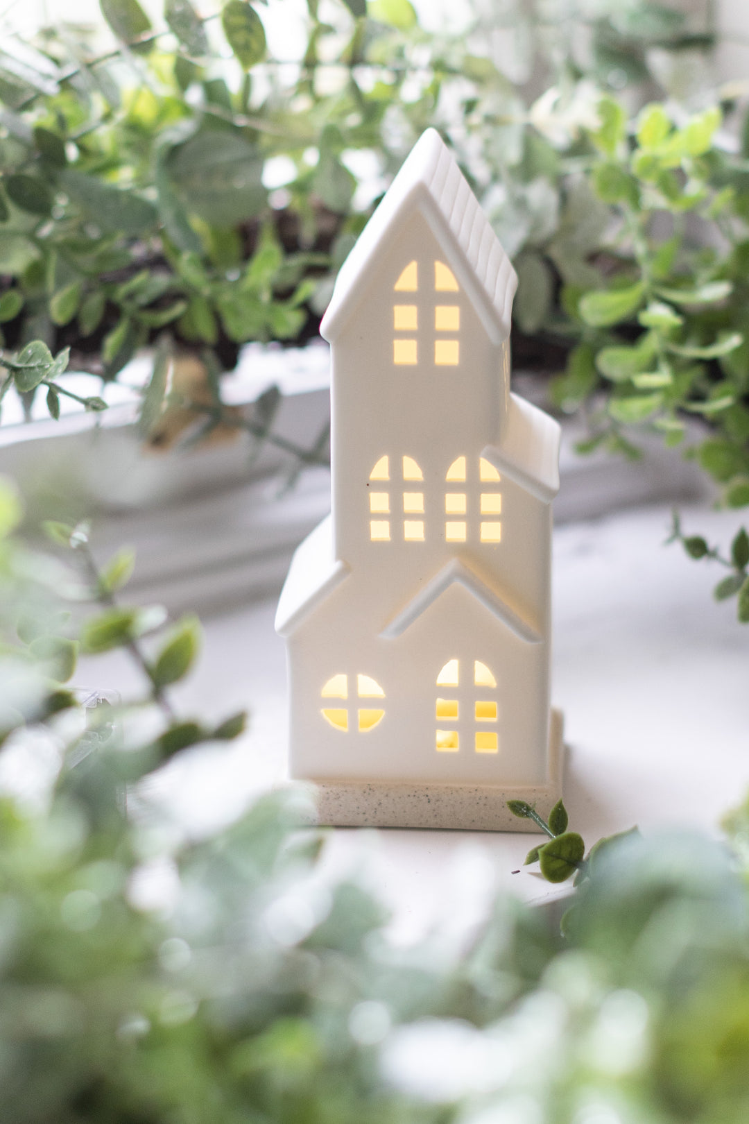 Tall White Ceramic LED House