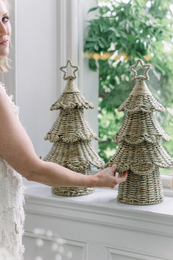 Handwoven Christmas Tree with Star – Natural, Sold Individually
