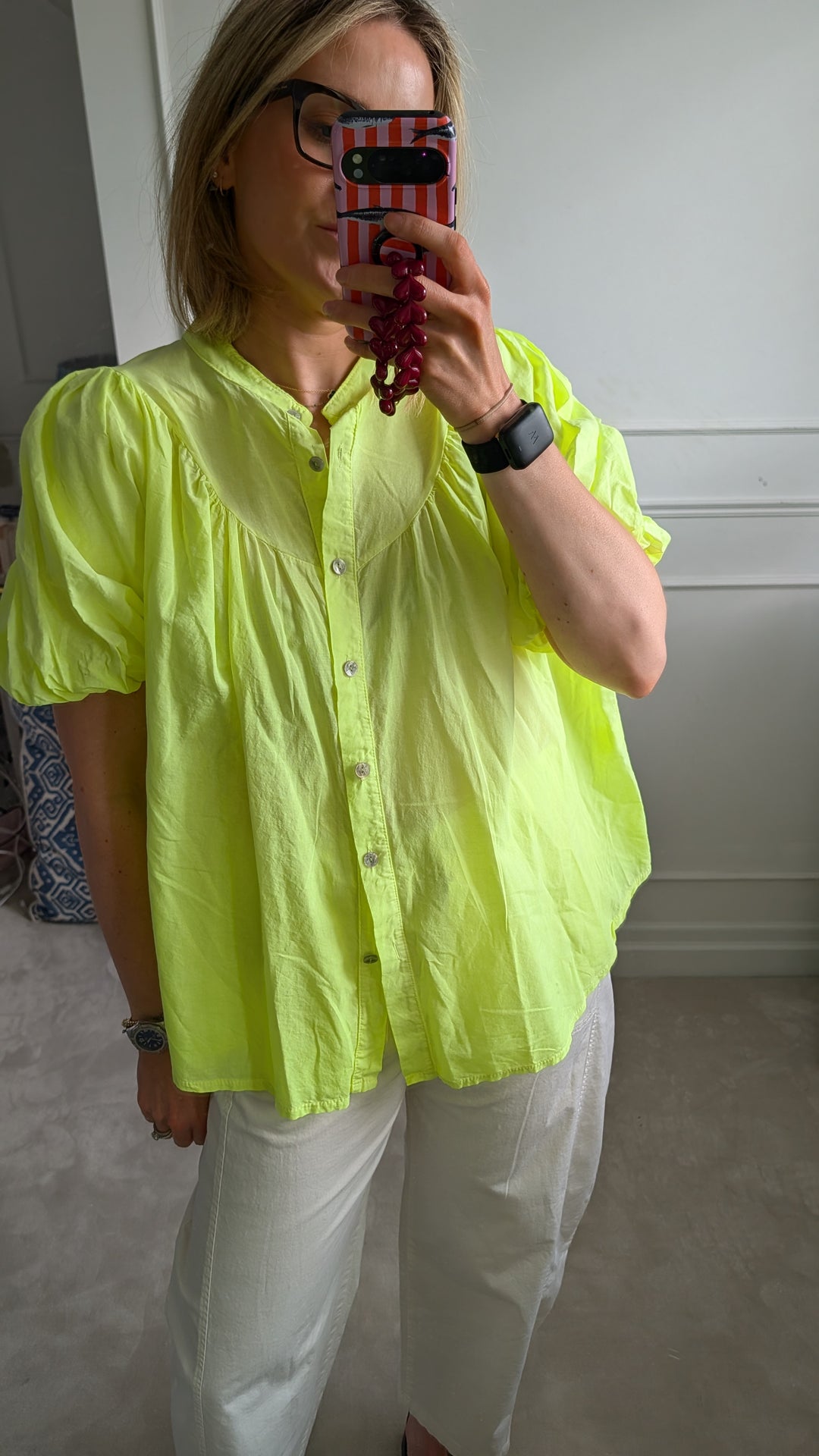 Neon Yellow Cotton Blouse-Shirts & Tops-LNH Edit