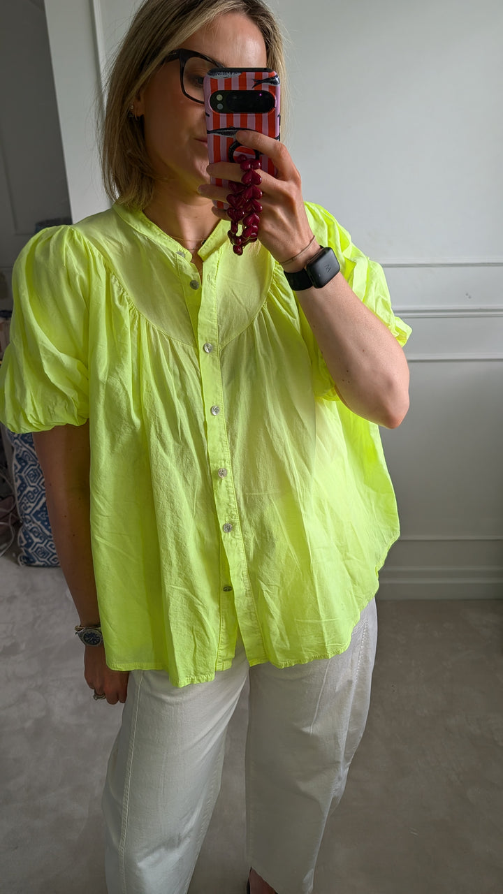 Neon Yellow Cotton Blouse-Shirts & Tops-LNH Edit