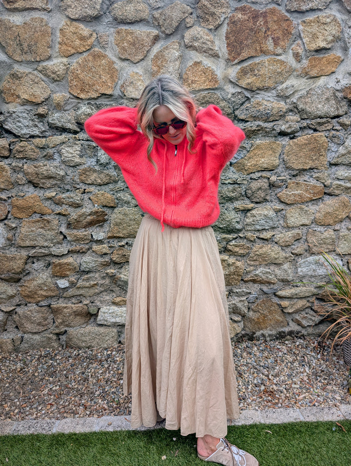 Kid Mohair Hooded Cardigan – Coral