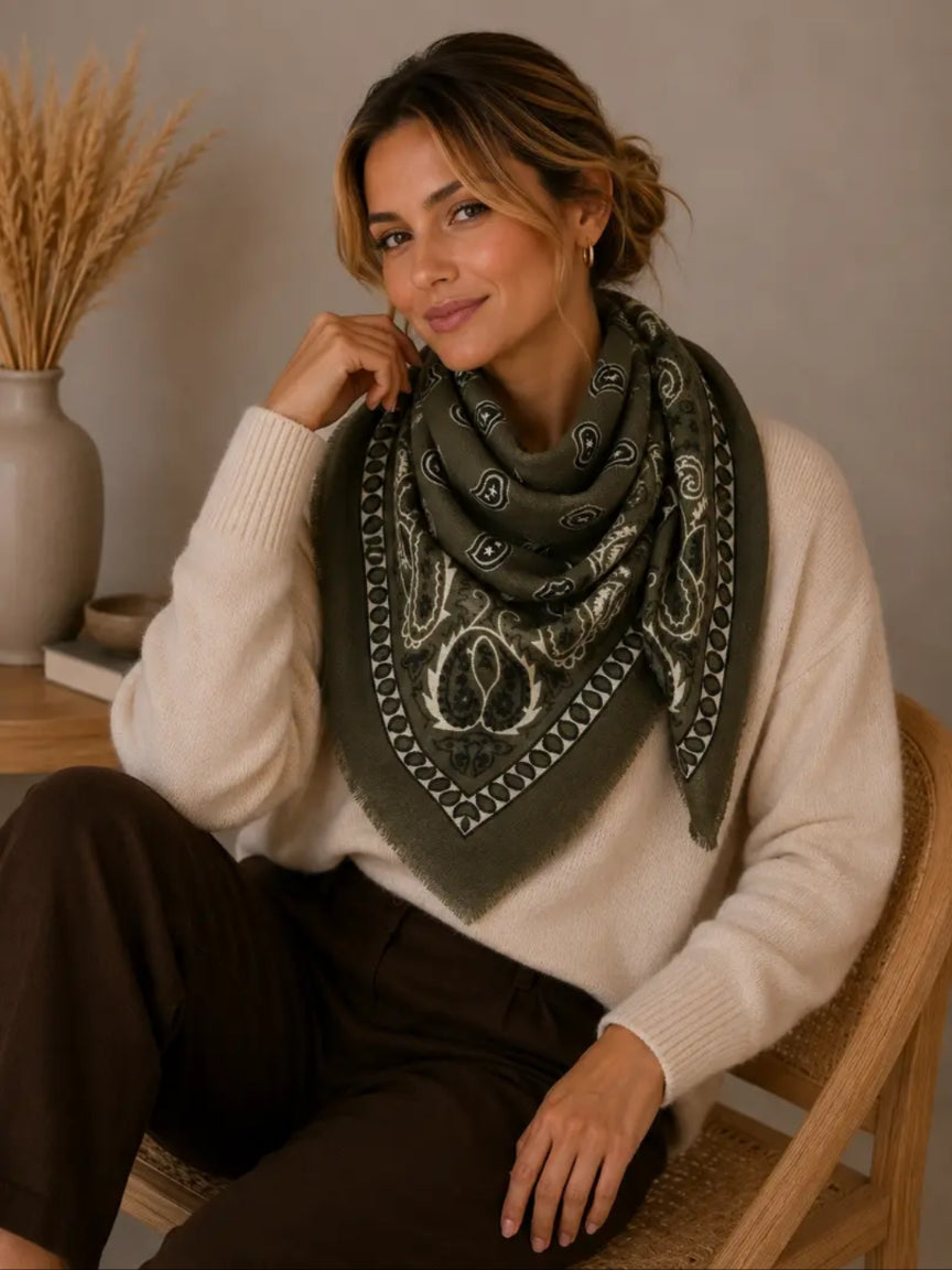 Large Khaki Paisley Scarf-scarf-LNH Edit
