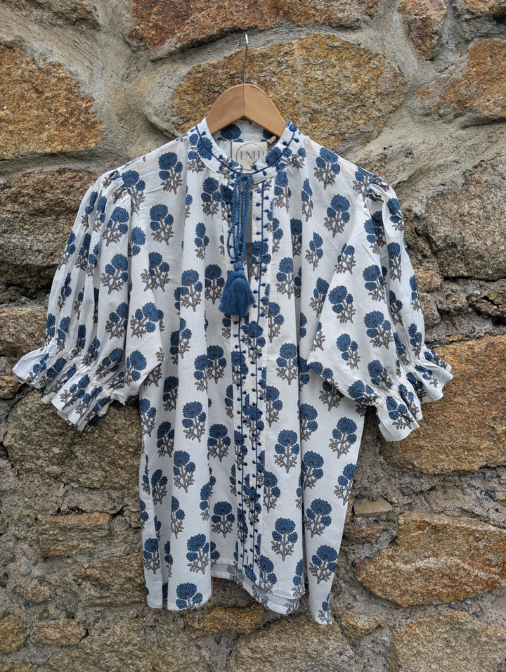 Shirley Blue Cotton Top – Handcrafted in Jaipur-Dresses-LNH Edit
