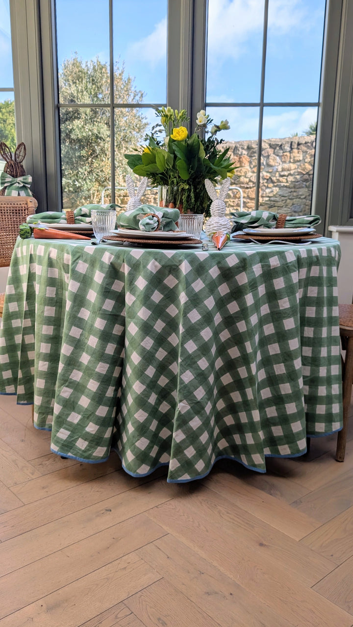 Gingham Green Round 220cm Tablecloth