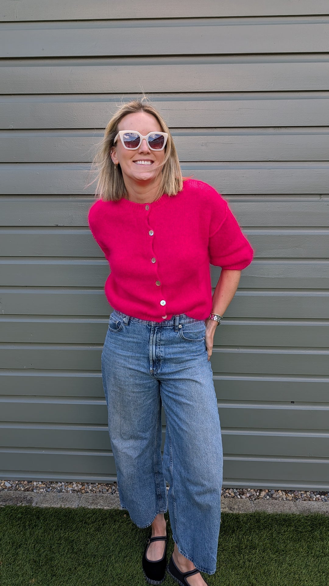 Neon Pink Short Sleeve Mohair Cardi--LNH Edit