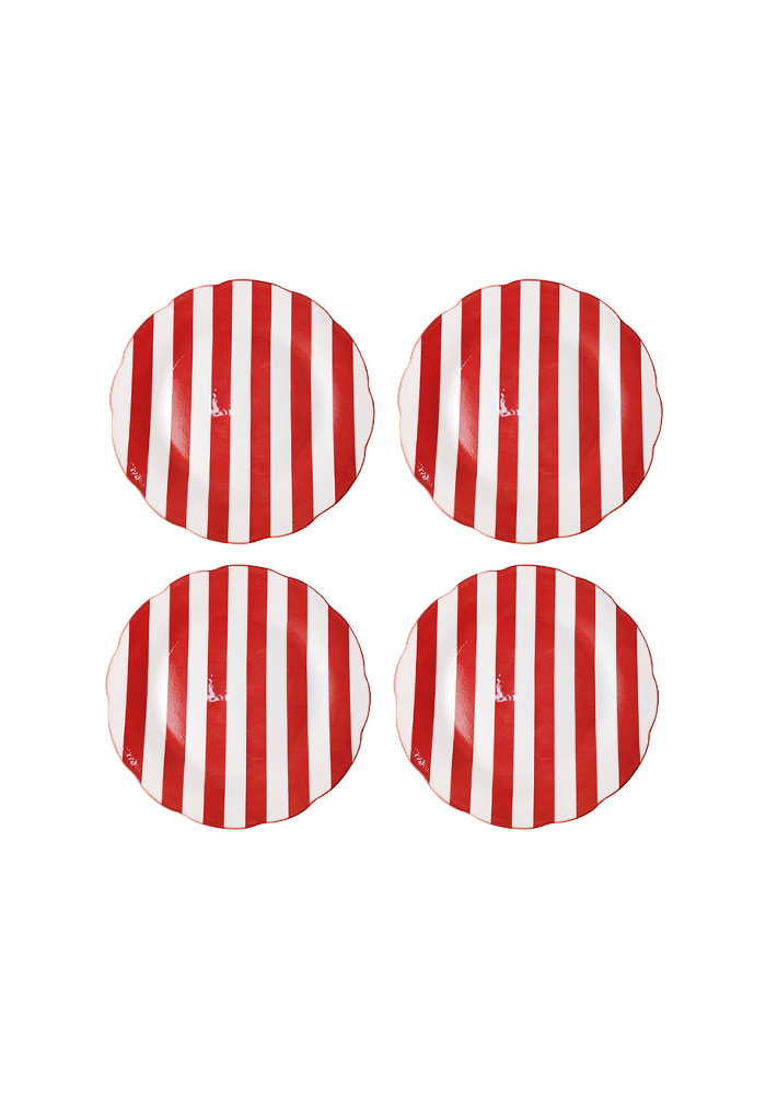Set of 4 Red Stripe Dessert Plates