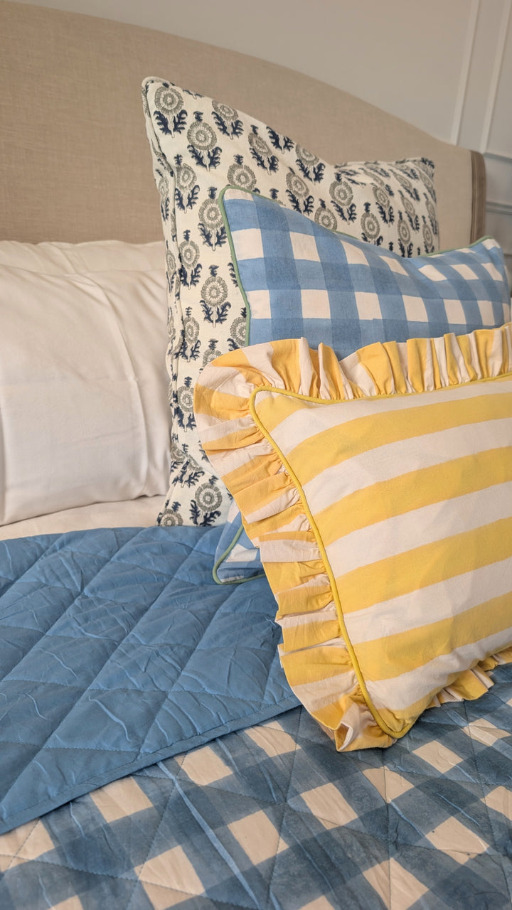 Lemon stripe Frill Lumbar Cushion Cover