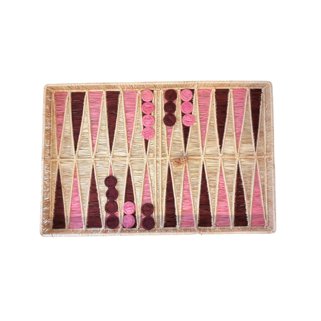 Wicker Backgammon Set - pink &amp; burgundy