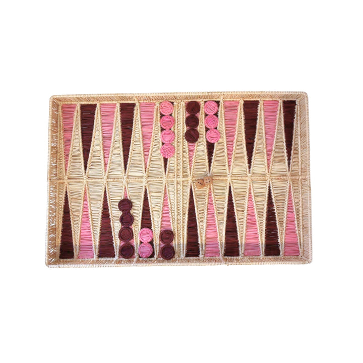 Wicker Backgammon Set - pink &amp; burgundy