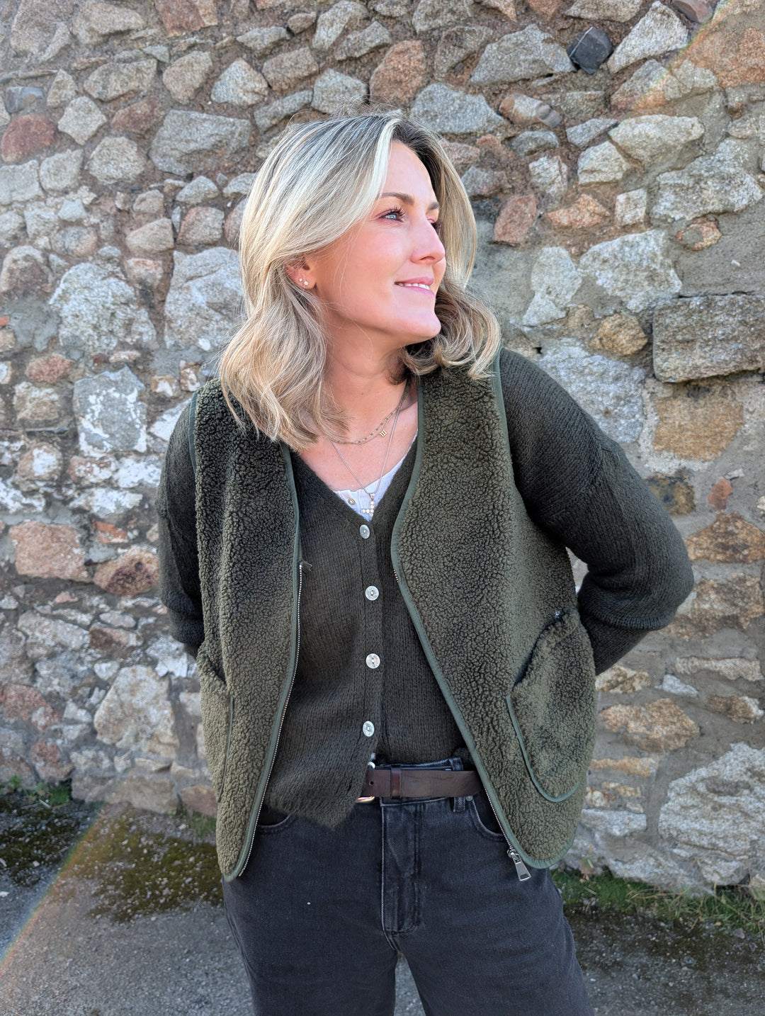 Fleece khaki zip up Gilet