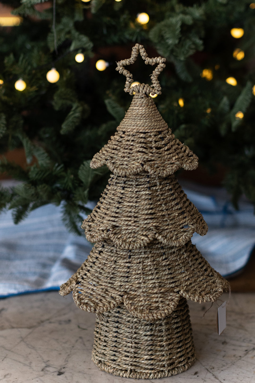 Handwoven Christmas Tree with Star – Natural, Sold Individually