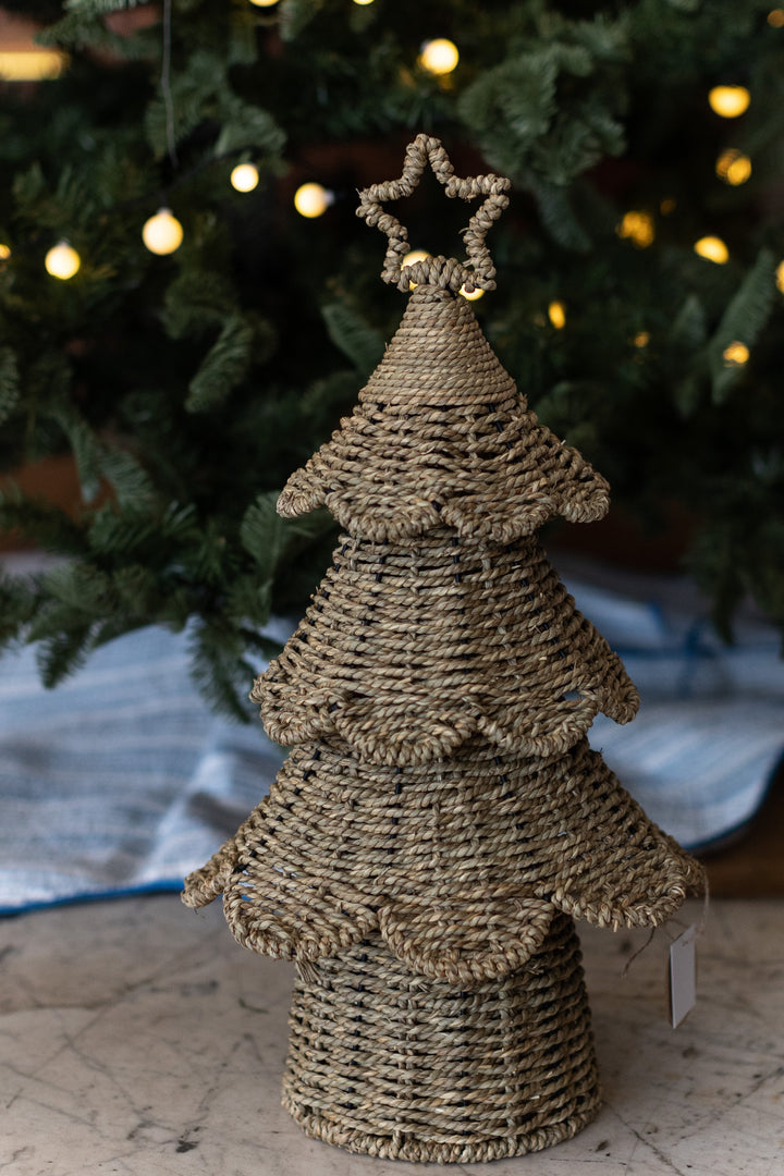 Handwoven Christmas Tree with Star – Natural, Sold Individually
