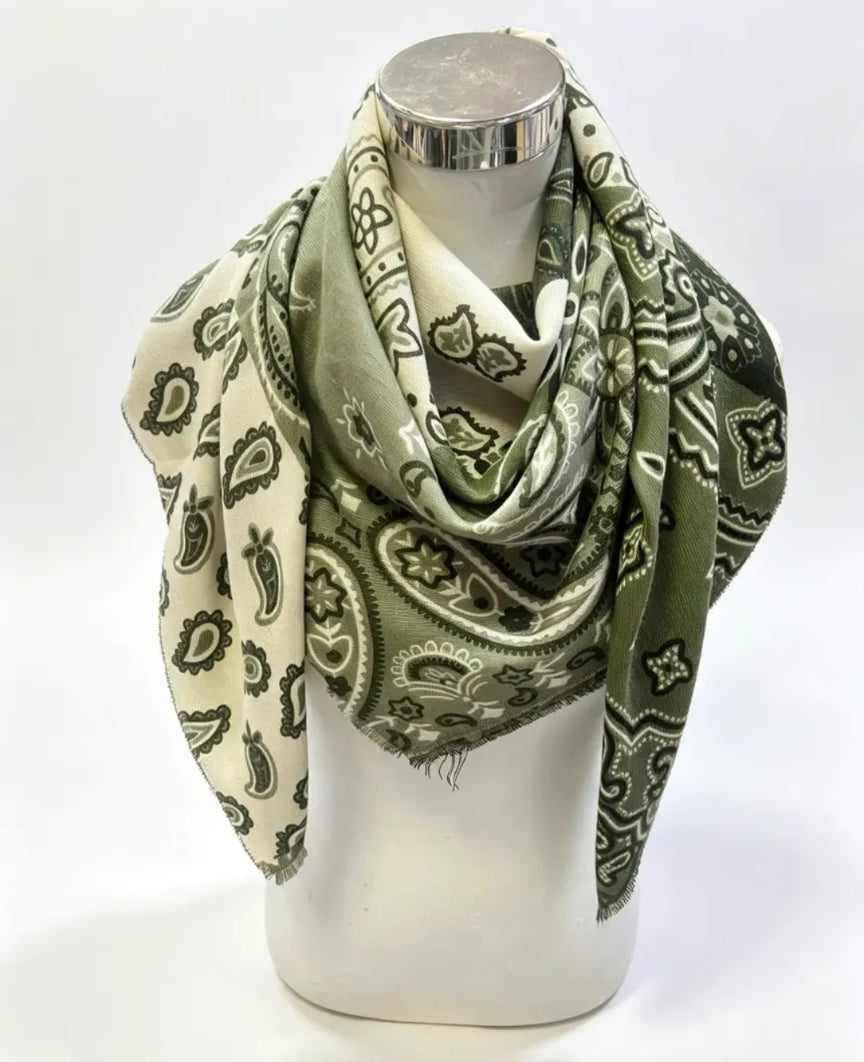 Large Khaki Patchwork print Scarf