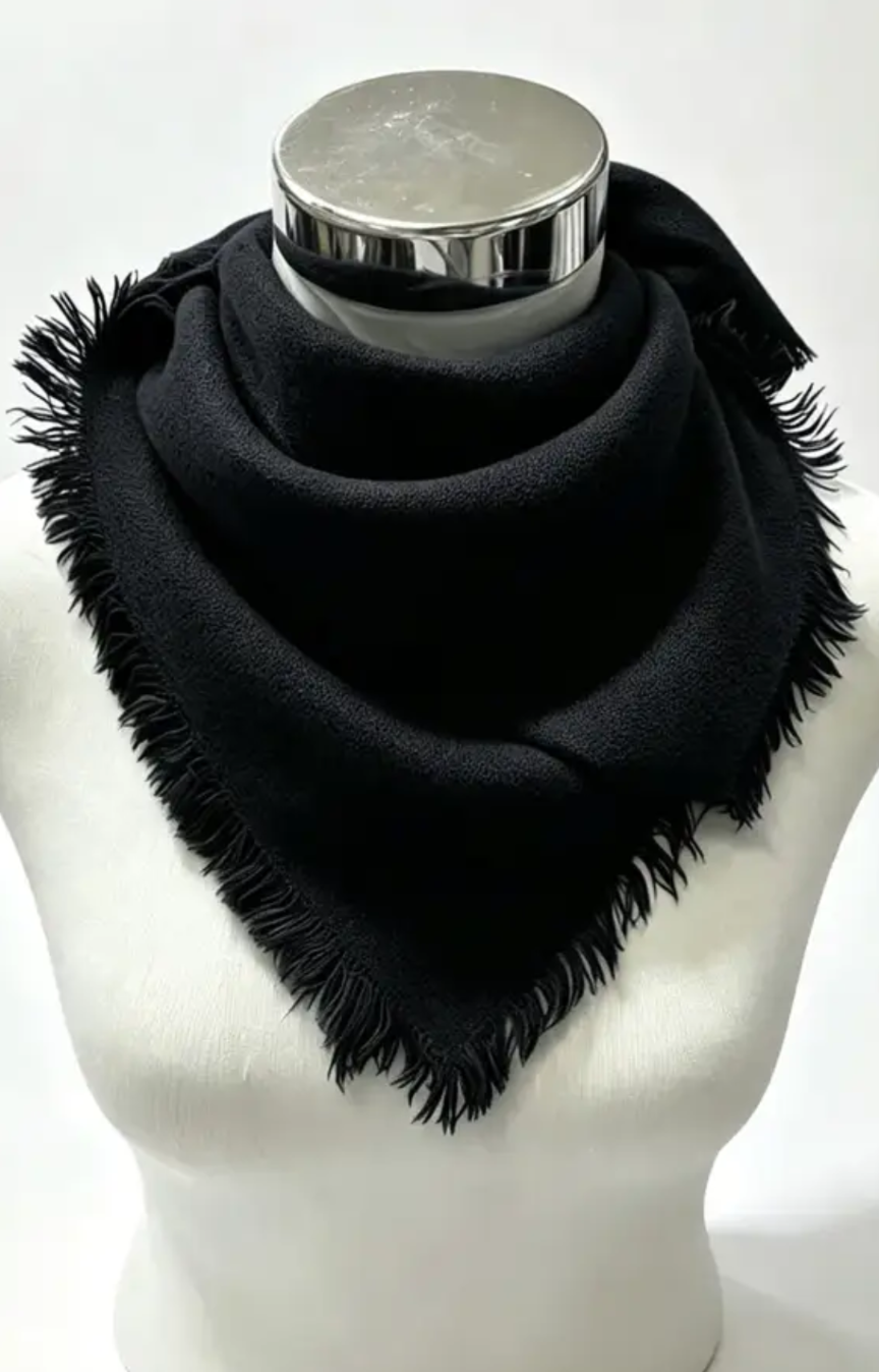Fringe Trim Black Scarf