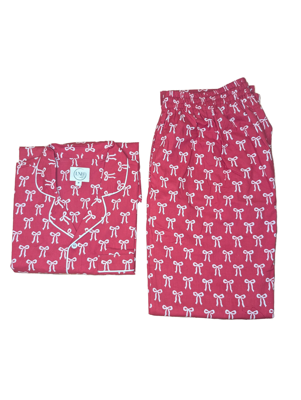 Christmas Bow Pyjama Set | Hand Block-Printed Cotton-Pyjamas-LNH Edit