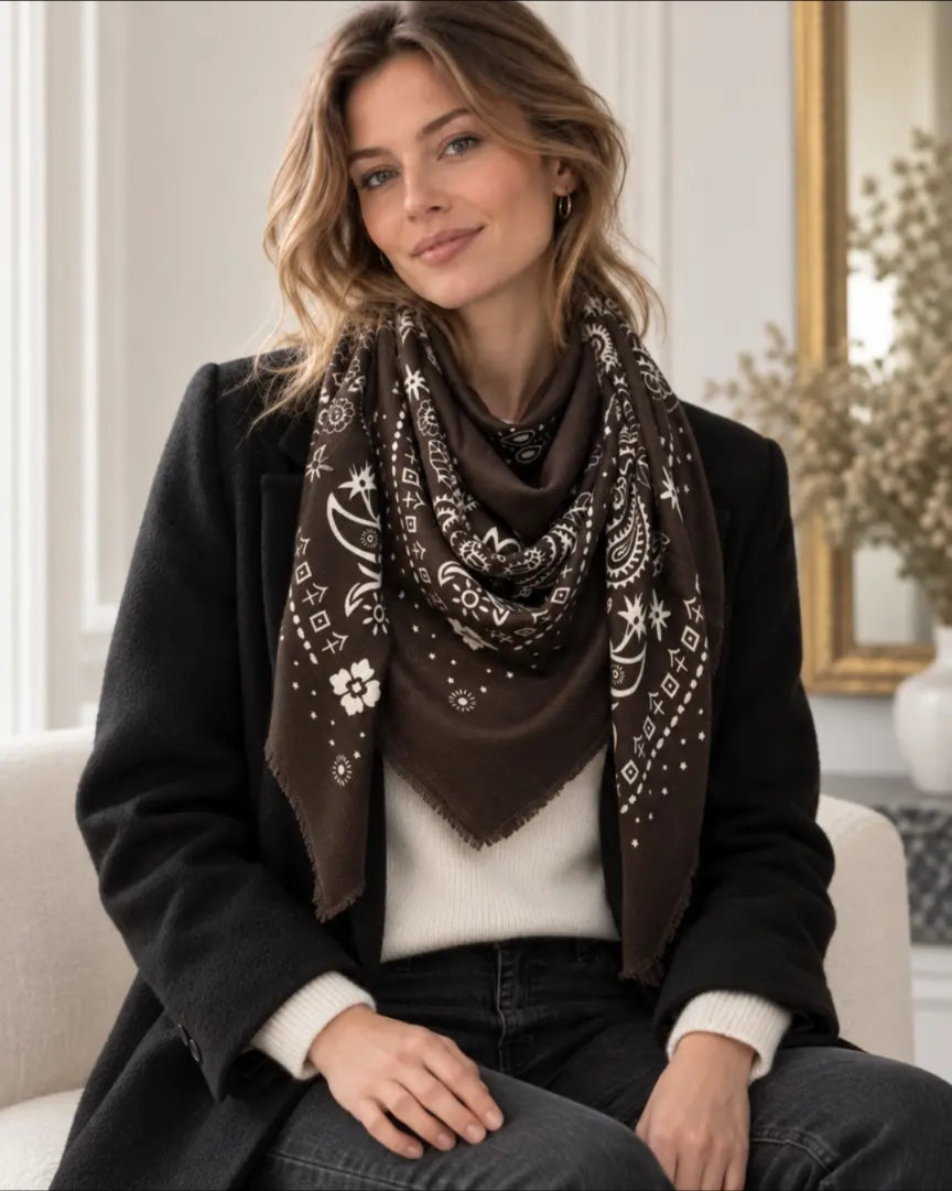 Pre order Large Chocolate Paisley Star Scarf