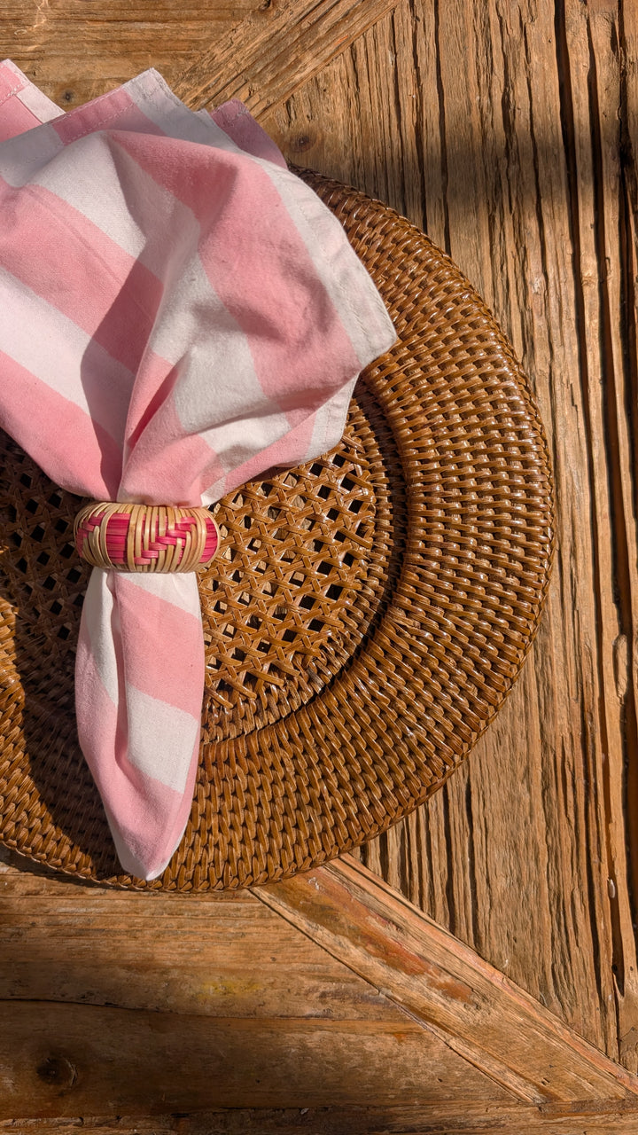 Pink braided napkin ring set of 4