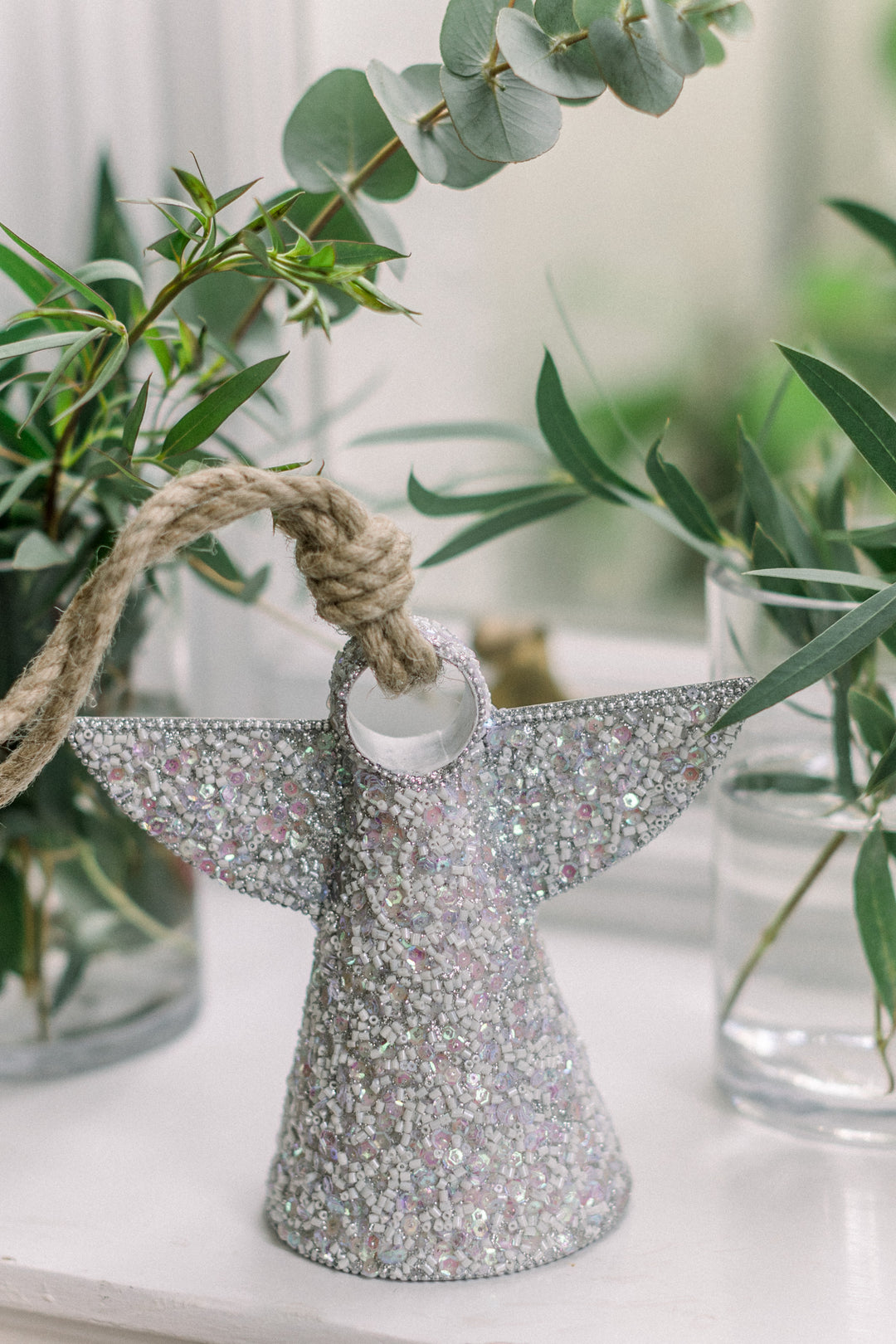 Silver Glitter Angel Bell Hanging Decoration