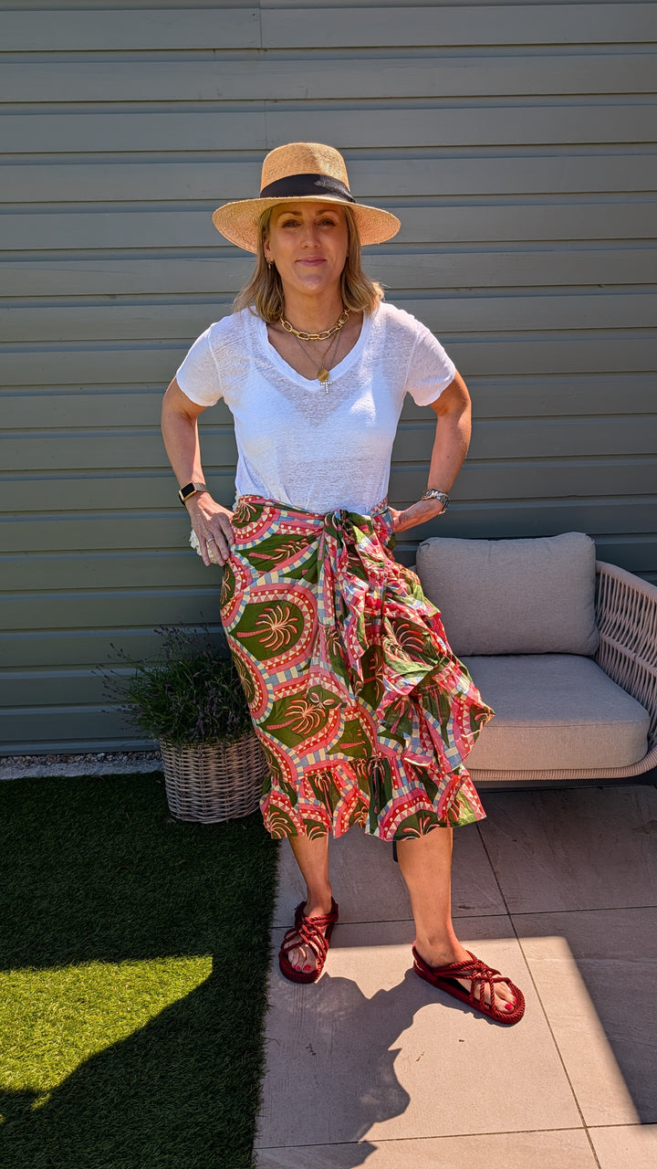 Green/Pink Palm Frill Sarong