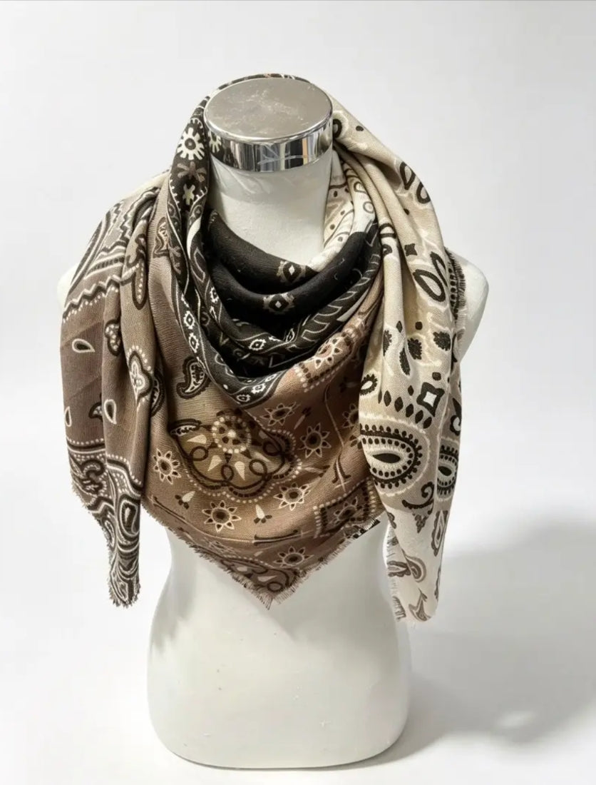 Large Beige Patchwork print Scarf
