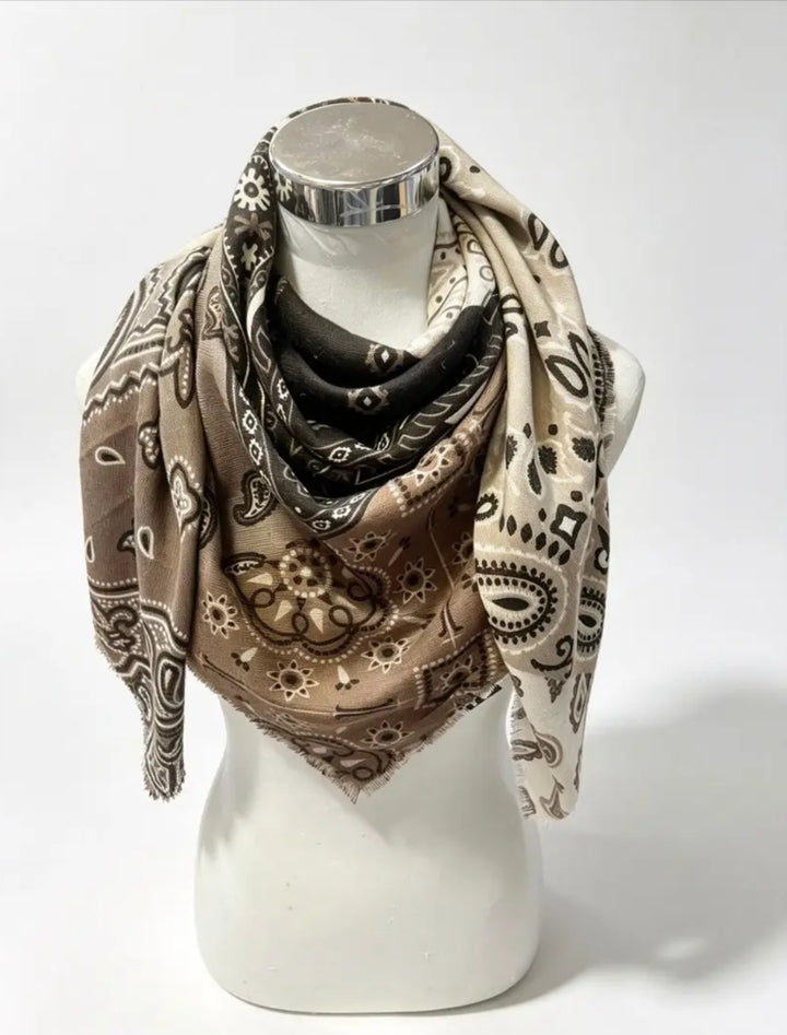 Large Beige Patchwork print Scarf