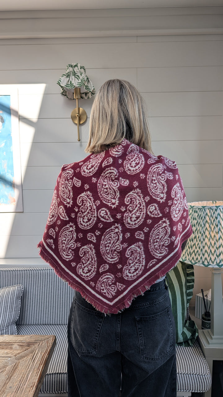 Large Triangle Paisley print Burgundy Scarf