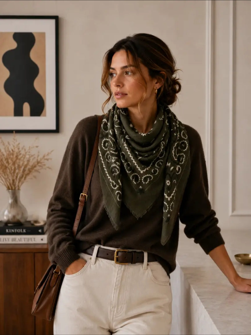 Large Khaki bandana print Scarf