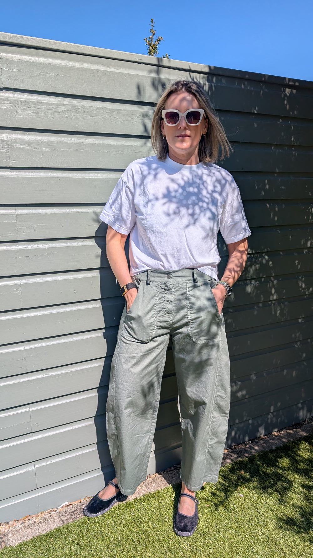 Khaki Barrel Cotton Trousers-Trousers-LNH Edit