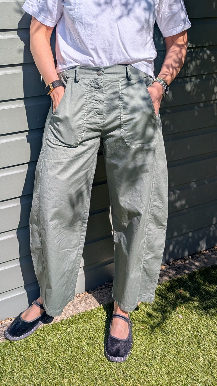 Khaki Barrel Cotton Trousers-Trousers-LNH Edit