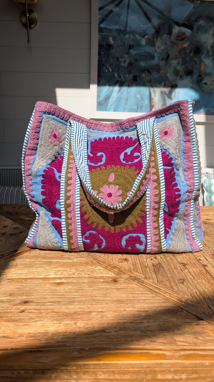 Blue / Purple Suzani embroidered Tote