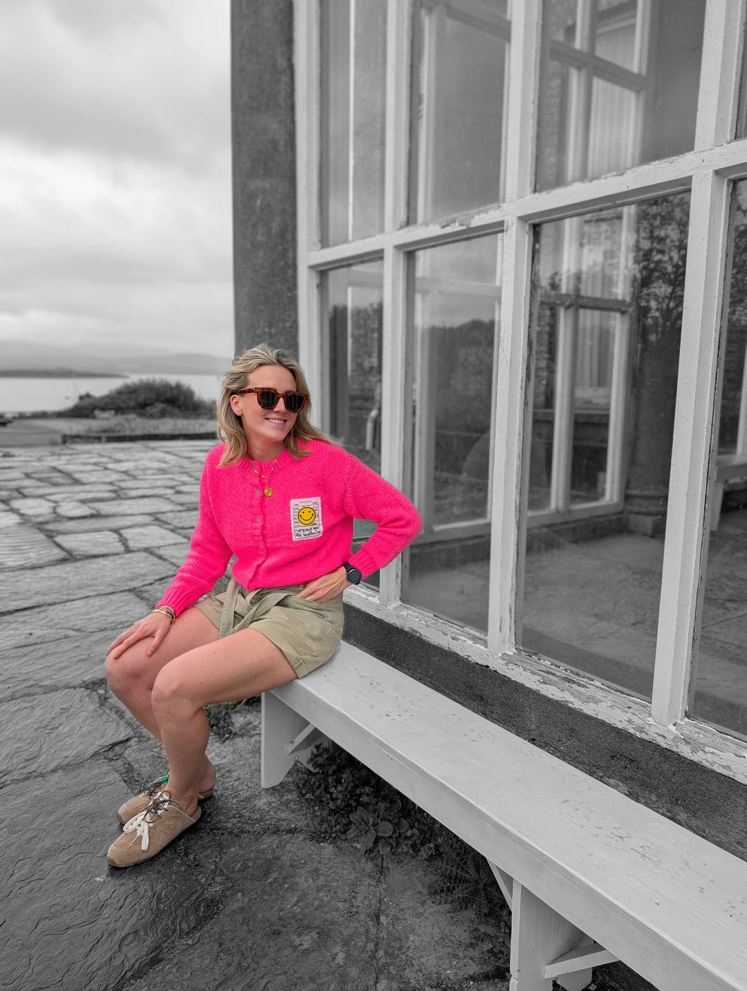 Smiley Face Neon Pink Cardigan-Shirts & Tops-LNH Edit