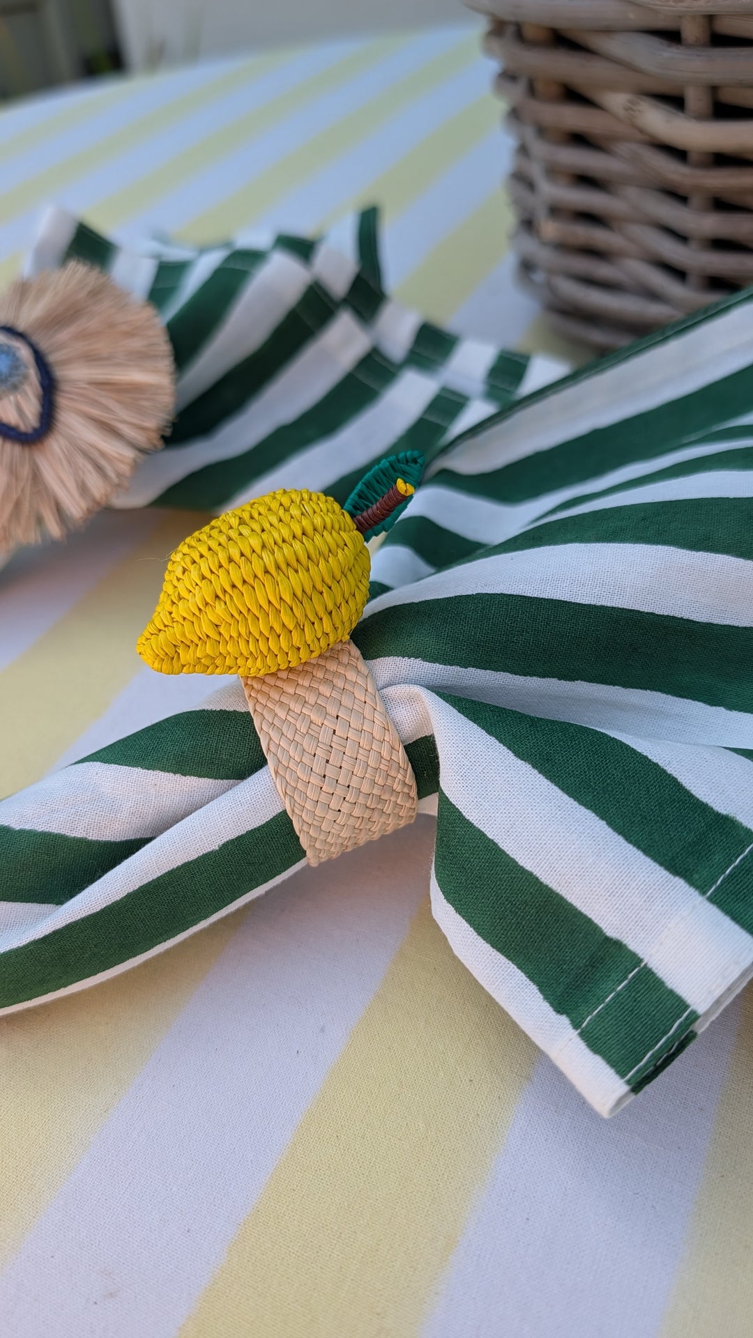 Lemon hand woven Napkin Rings, Sold individually