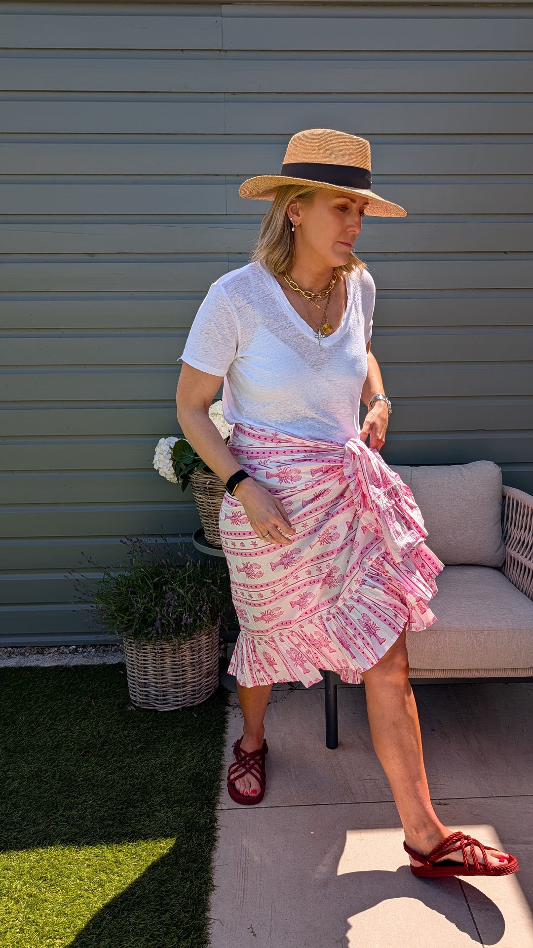 Lobster Pink Stripe Frill Sarong