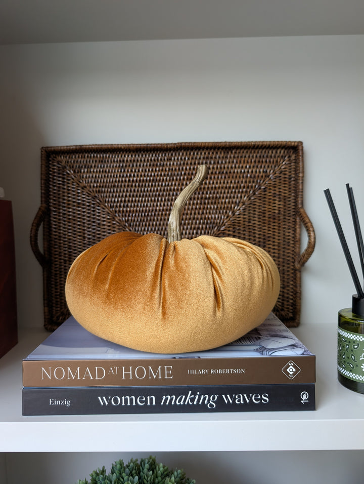 Decorative Velvet Pumpkin Orange 25cm
