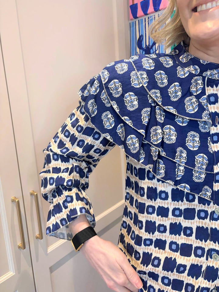 Blue Frill Printed Blouse