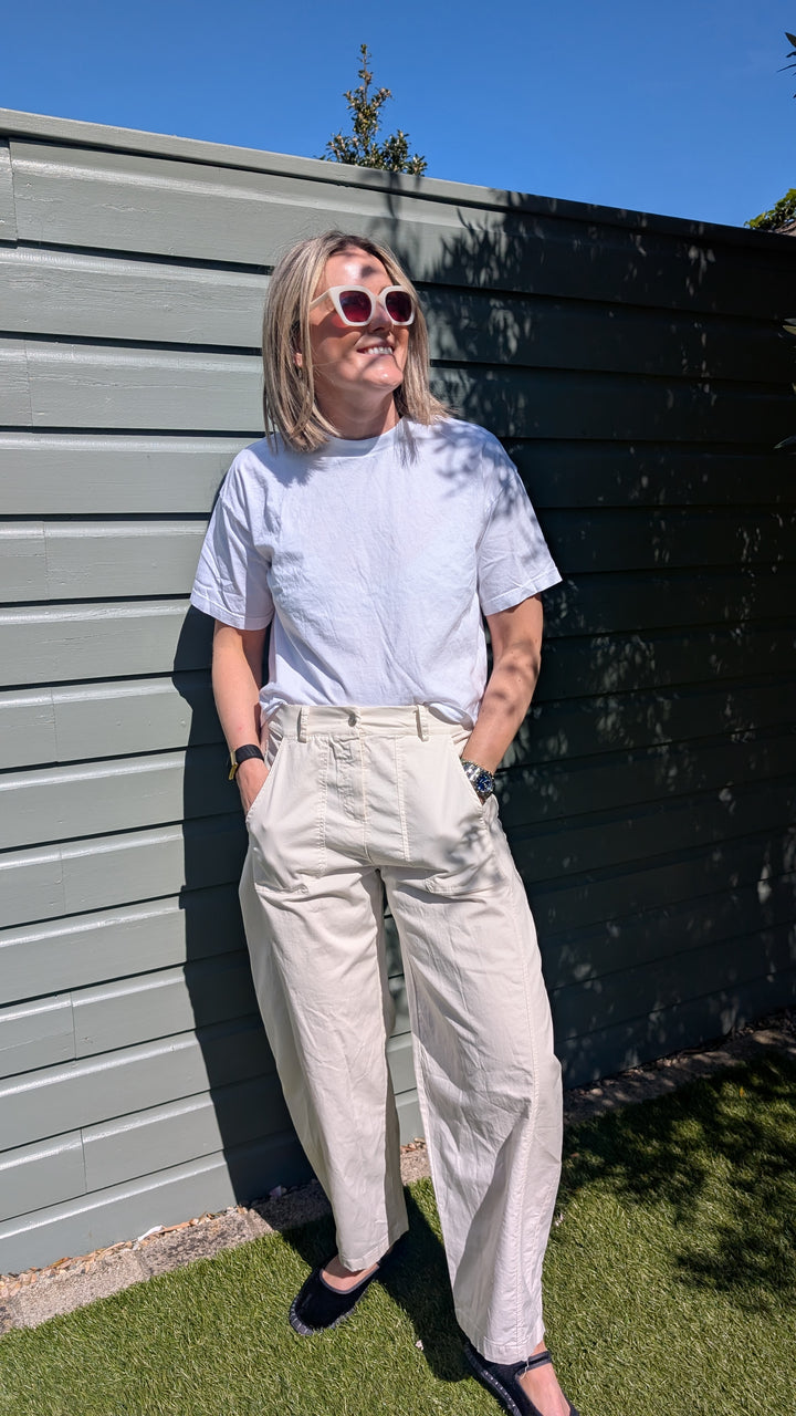 Cream Barrel Cotton Trousers-Trousers-LNH Edit