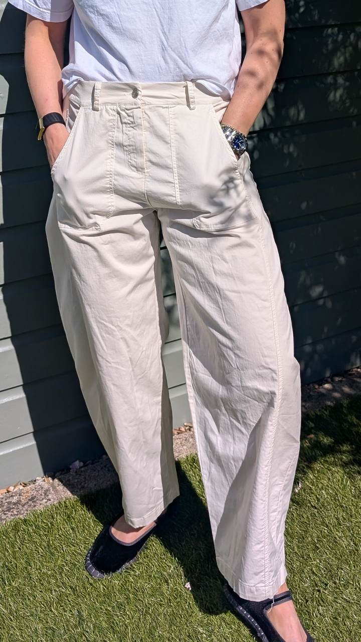 Cream Barrel Cotton Trousers-Trousers-LNH Edit