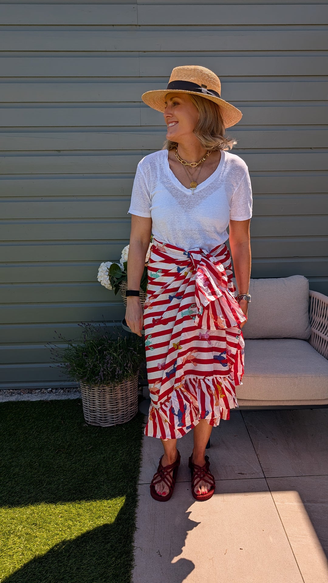 Lobster Red Stripe Frill Sarong