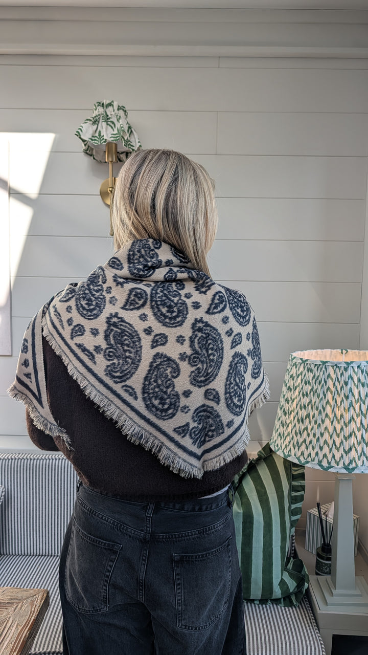 Large Triangle Paisley print Navy Scarf