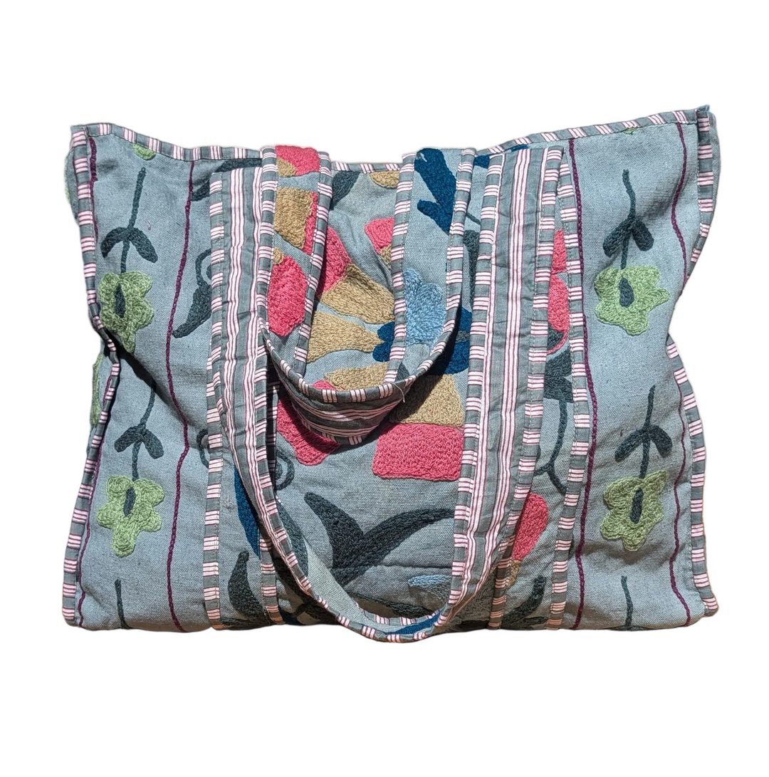 Pink &amp; Blue hand embroidered Tote