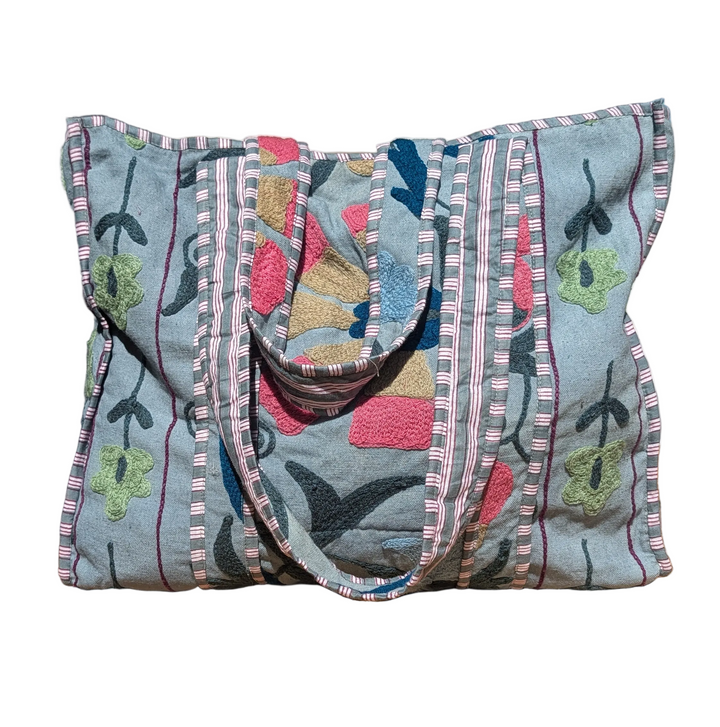 Pink &amp; Blue hand embroidered Tote