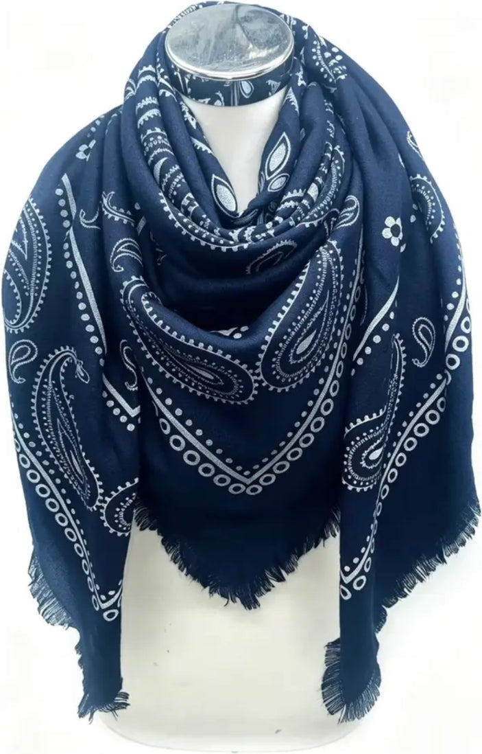 Large Navy paisley print Scarf