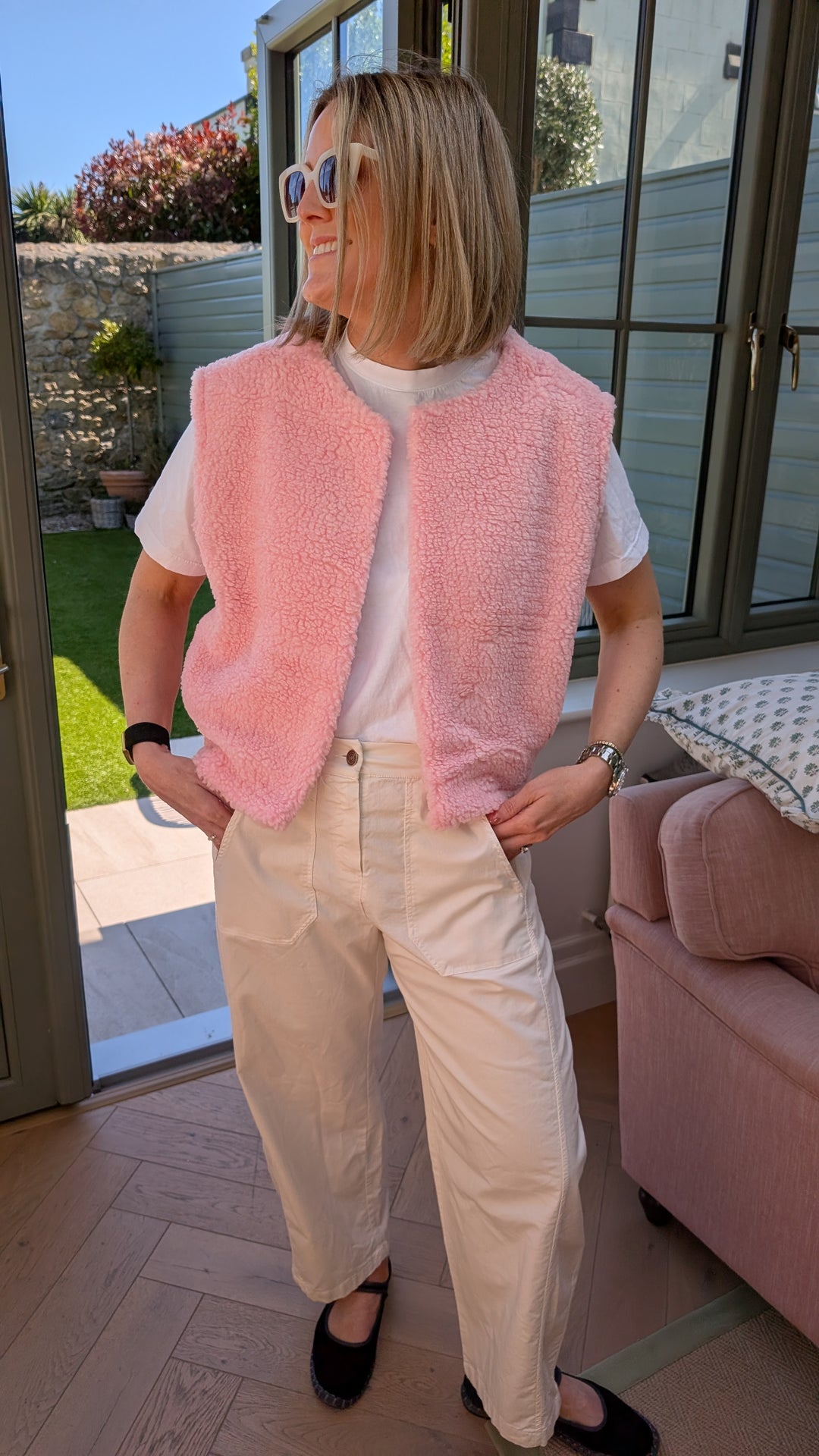Pale Pink Boxy Fleece Gilet-Jackets &amp; Coats-LNH Edit