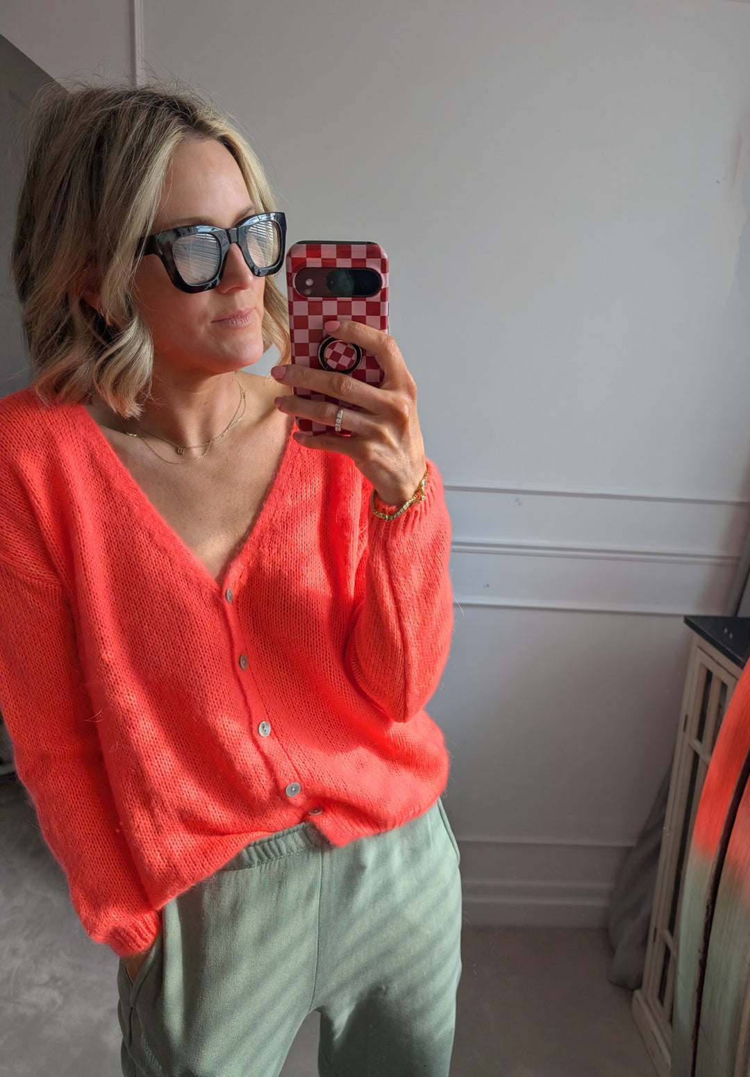 Mohair V Neck Knitted Cardigan-Jackets & Coats-LNH Edit