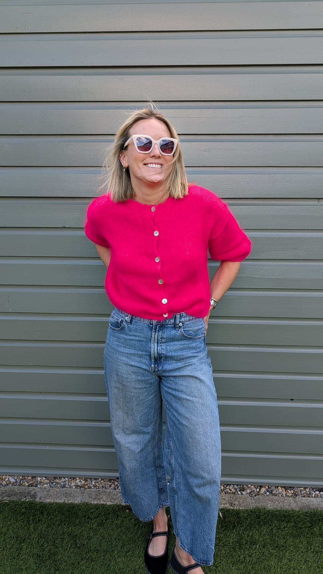 Neon Pink Short Sleeve Mohair Cardi--LNH Edit