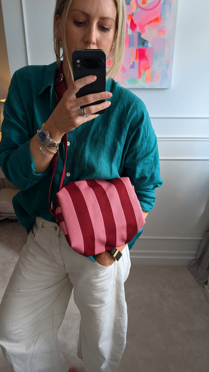 Sugar Pink &amp; Red Stripe Crossboby Bag