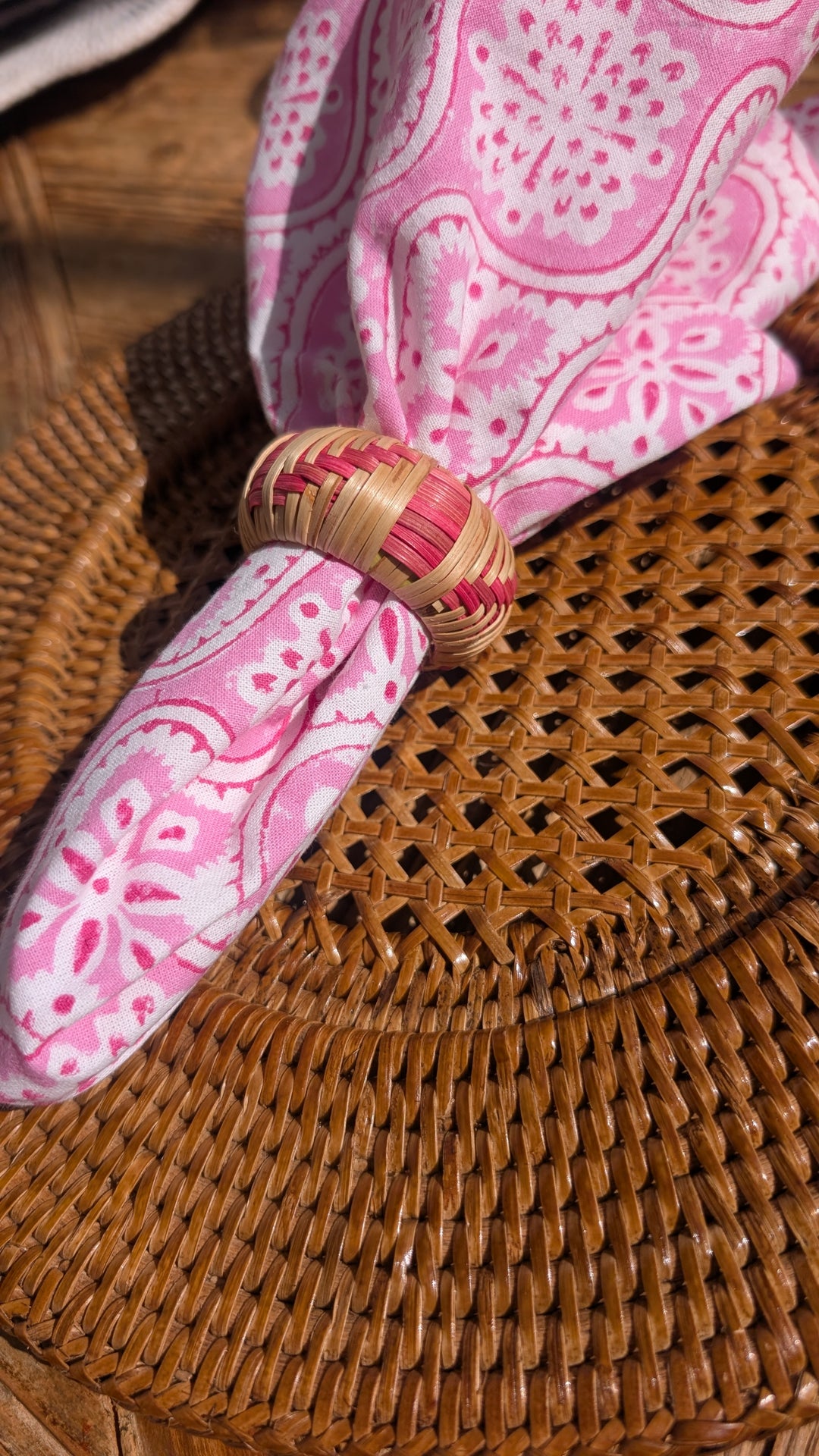 Pink braided napkin ring set of 4