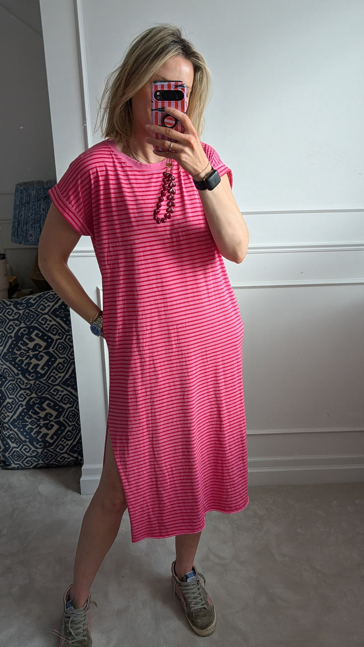 Stripe Red/Pink Cotton T-Shirt Dress-Dresses-LNH Edit