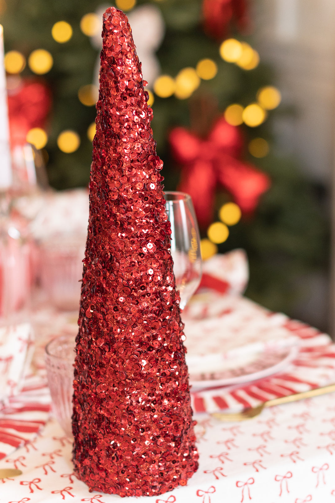 Red Sequin Cone Tree – 2 Sizes, Sold Individually